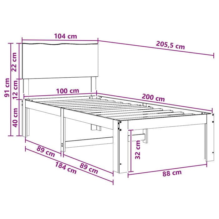 Cadru de pat single cu tablie ROSTOCK Alb 100 x 200 cm WALTI