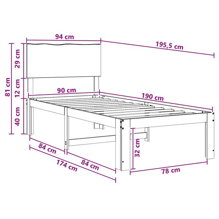 Cadru de pat single cu tablie ROSTOCK Maro închis 90 x 190 cm WALTI