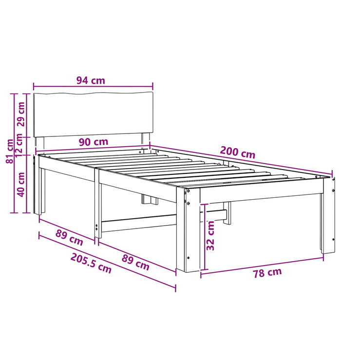 Cadru de pat single cu tablie ROSTOCK Maro închis 90 x 200 cm WALTI