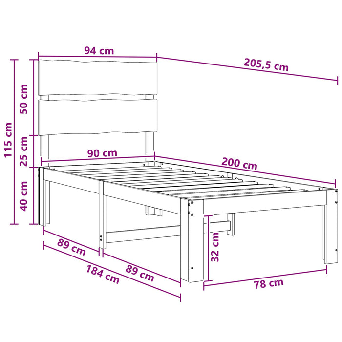 Cadru de pat single cu tablie ROSTOCK natural 90 x 200 cm WALTI