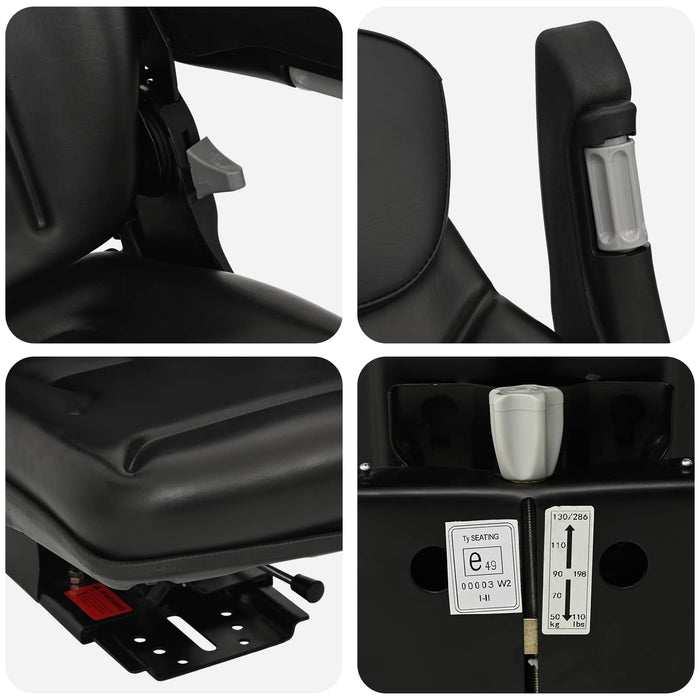 Scaun de tractor cu suspensie Negru 60 x 58 x 72 cm Oțel și PVC - WALTI WALTI