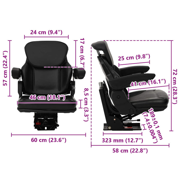 Scaun de tractor cu suspensie Negru 60 x 58 x 72 cm Oțel și PVC - WALTI WALTI