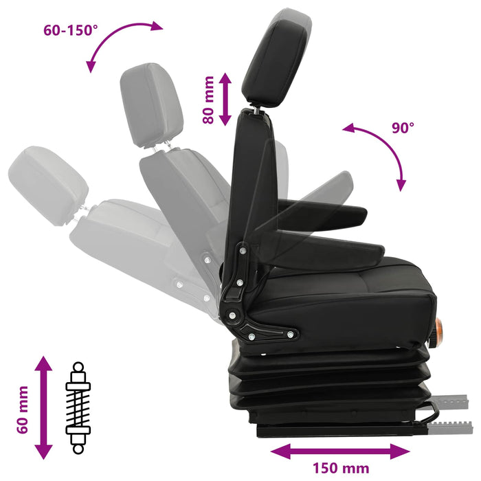 Scaun de tractor cu suspensie Negru 56 x 57 x 87 cm Oțel și PVC WALTI