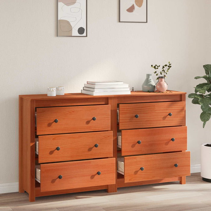 Bufet 2 pcs Maro Ceară 140 x 35 x 80 cm Lemn masiv de pin WALTI