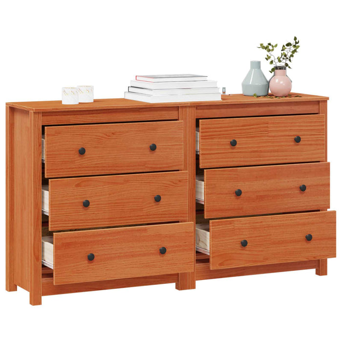 Bufet 2 pcs Maro Ceară 140 x 35 x 80 cm Lemn masiv de pin WALTI