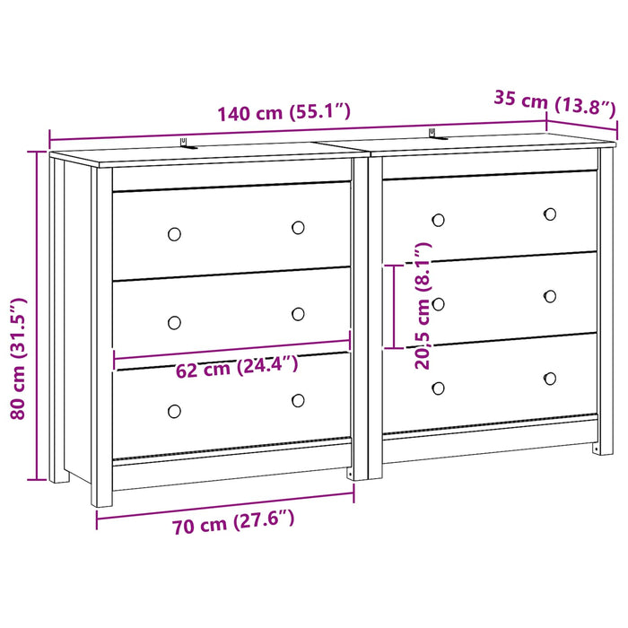 Bufet 2 pcs Maro Ceară 140 x 35 x 80 cm Lemn masiv de pin WALTI