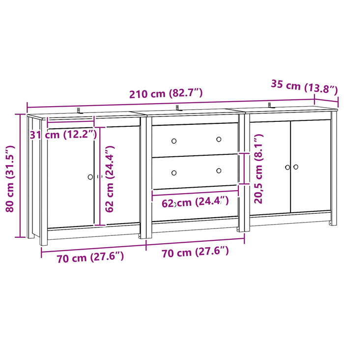 Bufet cu sertar 3 pcs Maro Ceară Lemn masiv de pin WALTI