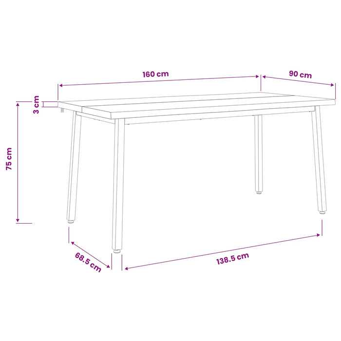 Masa de dining cu margine vie 160 x 90 x 75 cm Alb WALTI