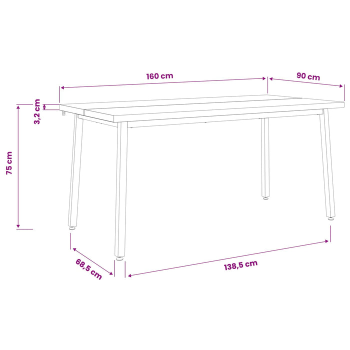 Masă de dining pătrată 160 x 90 x 75 cm Lemn Solid de Acacia WALTI