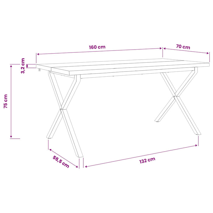 Masa de dining cu margine vie 160 x 70 x 75 cm natural WALTI