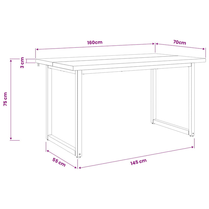 Masă de dining pătrată 160 x 70 x 75 cm Lemn Solid de Acacia WALTI