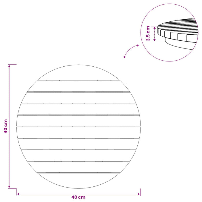 Placă de masă Ø 40 x 3,5 Rotund Lemn solid de tec natural - WALTI WALTI