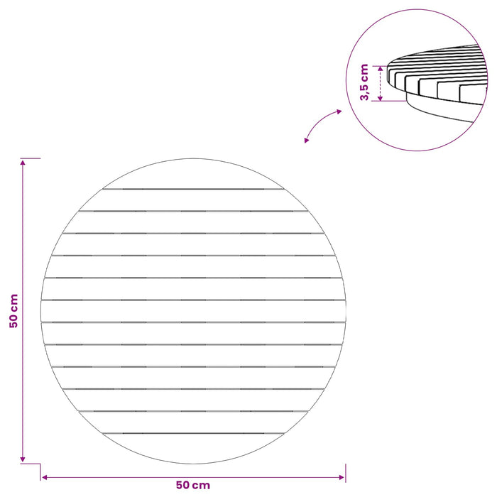 Placă de masă Ø 50 x 3,5 Rotund Lemn solid de tec natural - WALTI WALTI