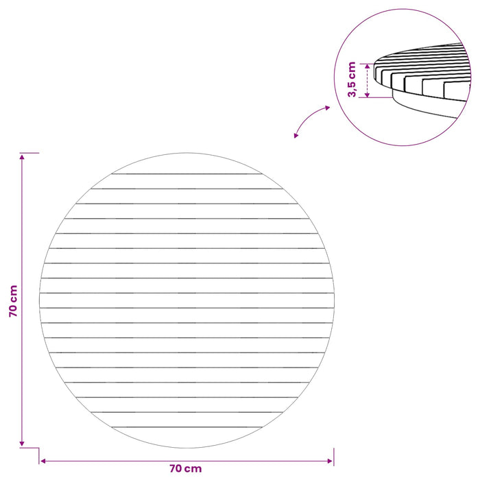Placă de masă Ø 70 x 3,5 Rotund Lemn solid de tec natural - WALTI WALTI