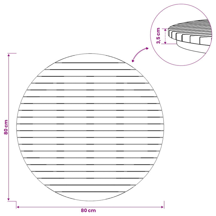 Placă de masă Ø 80 x 3,5 Rotund Lemn solid de tec natural - WALTI WALTI