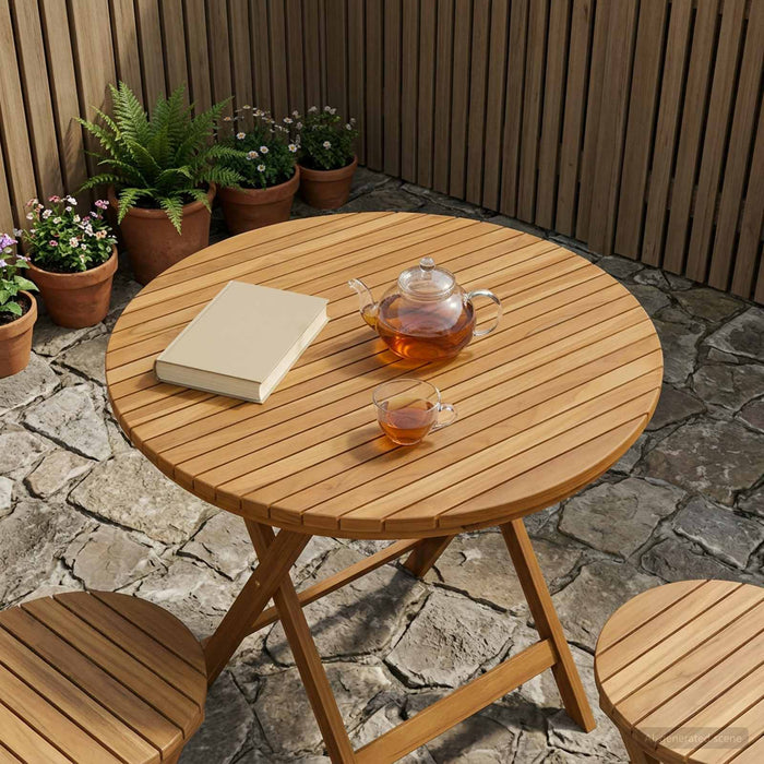 Placă de masă Ø 90 x 3,5 Rotund Lemn solid de tec natural - WALTI WALTI