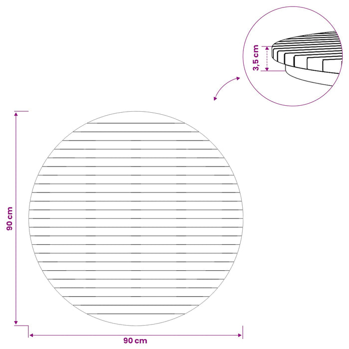 Placă de masă Ø 90 x 3,5 Rotund Lemn solid de tec natural - WALTI WALTI