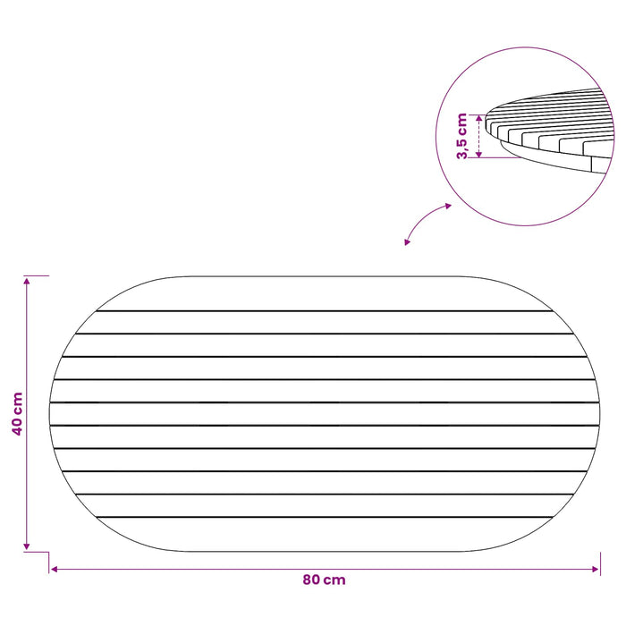 Placă de masă 80 x 40 x 3,5 cm Oval Lemn solid de tec natural - WALTI WALTI