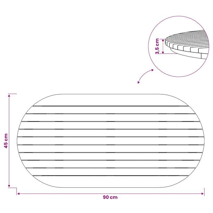Placă de masă 90 x 45 x 3,5 cm Oval Lemn solid de tec natural - WALTI WALTI