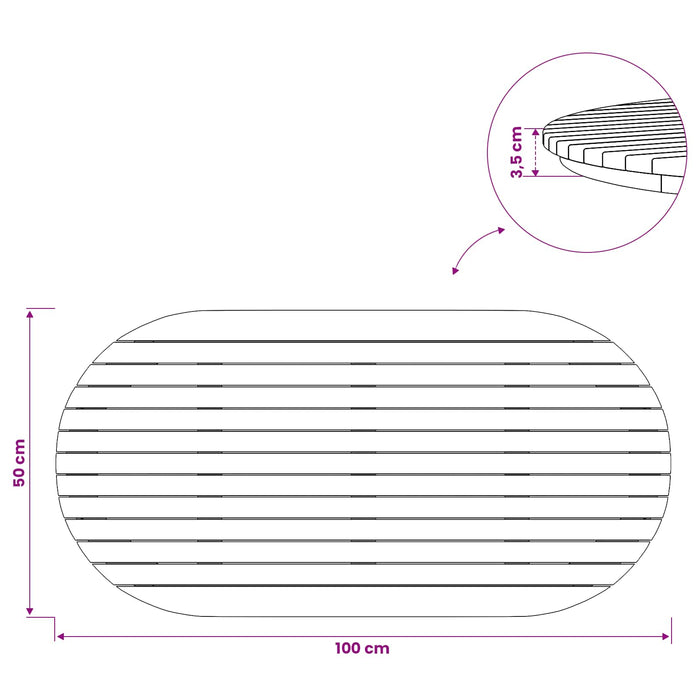 Placă de masă 100 x 50 x 3,5 cm Oval Lemn solid de tec natural - WALTI WALTI
