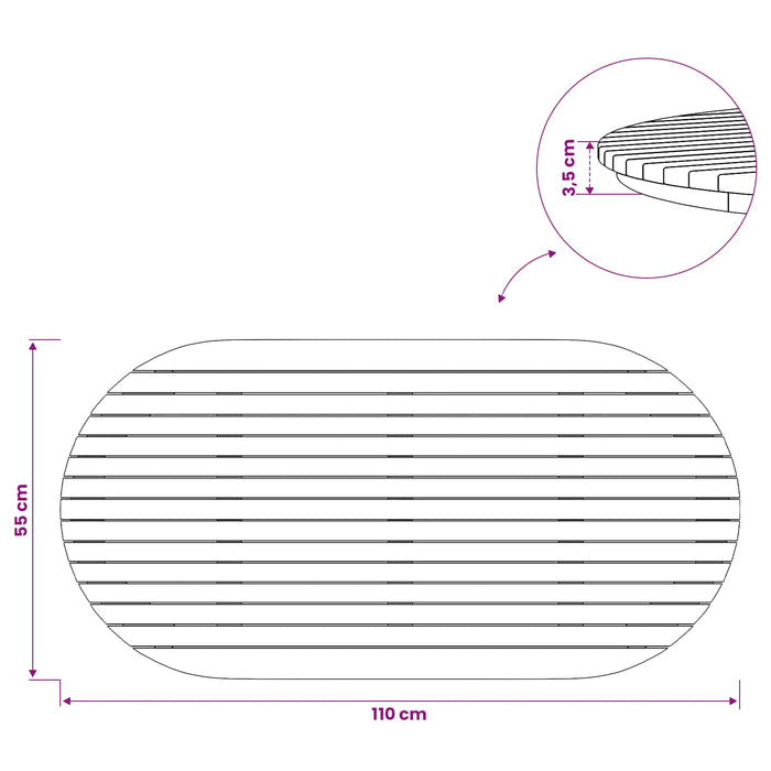Placă de masă 110 x 55 x 3,5 cm Oval Lemn solid de tec natural - WALTI WALTI