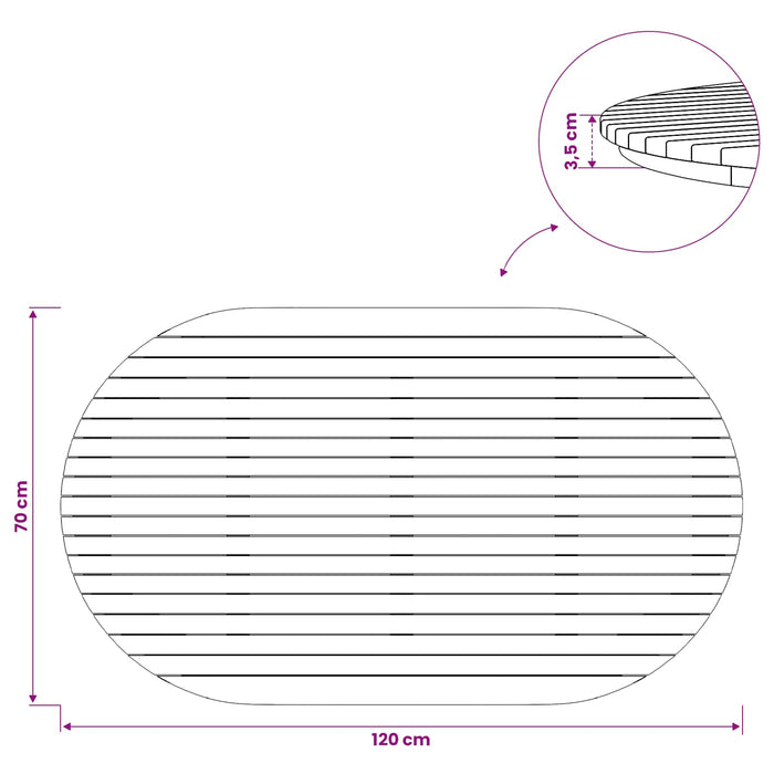 Placă de masă 120 x 70 x 3,5 cm Oval Lemn solid de tec natural - WALTI WALTI
