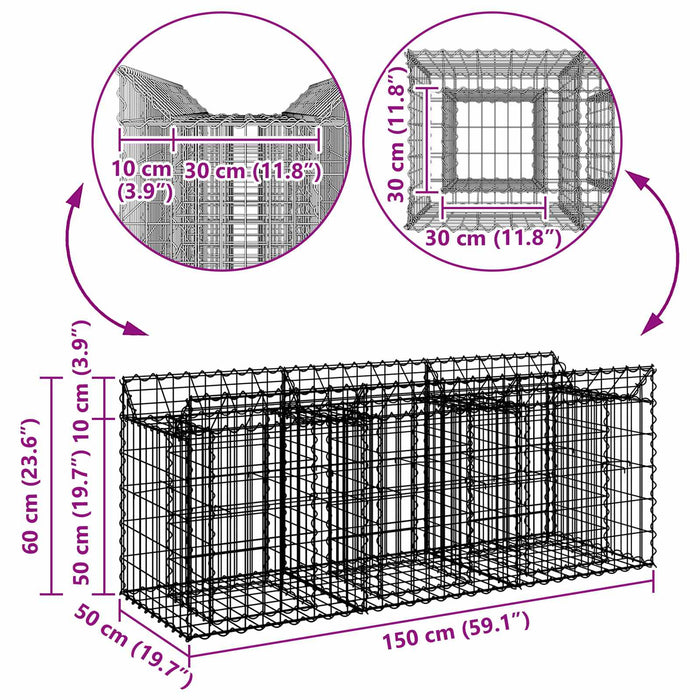 Pat ridicat din gabion Argintiu 150 x 50 x 60 cm - WALTI WALTI