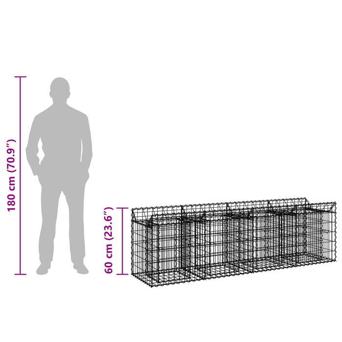 Pat ridicat din gabion Argintiu 200 x 50 x 60 cm - WALTI WALTI
