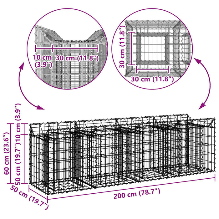 Pat ridicat din gabion Argintiu 200 x 50 x 60 cm - WALTI WALTI