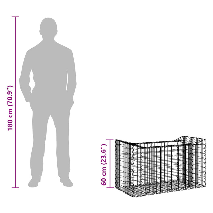 Pat ridicat din gabion Argintiu 50 x 100 x 60 cm - WALTI WALTI