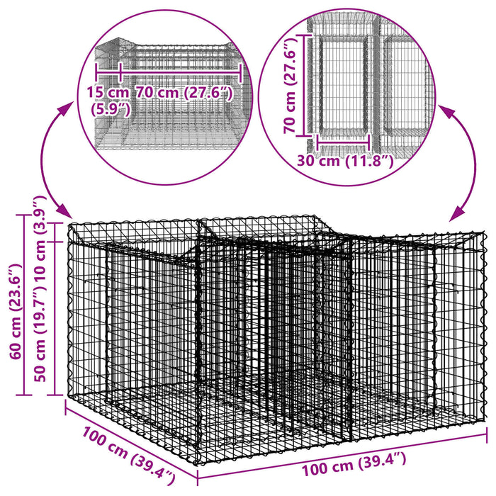 Pat ridicat din gabion Argintiu 100 x 100 x 60 cm - WALTI WALTI