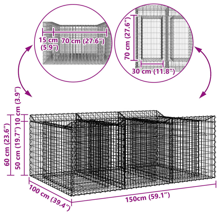 Pat ridicat din gabion Argintiu 150 x 100 x 60 cm - WALTI WALTI