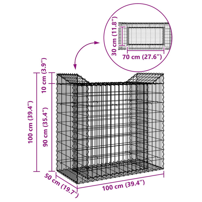 Pat ridicat din gabion Argintiu 50 x 100 x 100 cm - WALTI WALTI