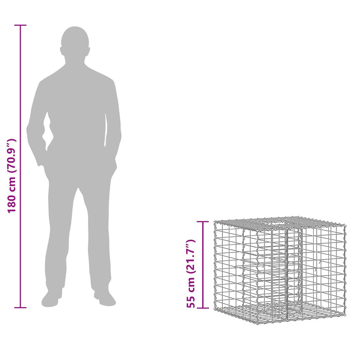 Pat ridicat din gabion Argintiu 60 x 60 x 55 cm Oțel Galvanizat - WALTI WALTI