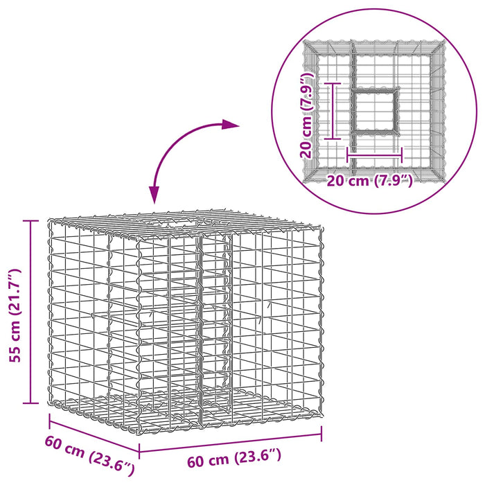 Pat ridicat din gabion Argintiu 60 x 60 x 55 cm Oțel Galvanizat - WALTI WALTI