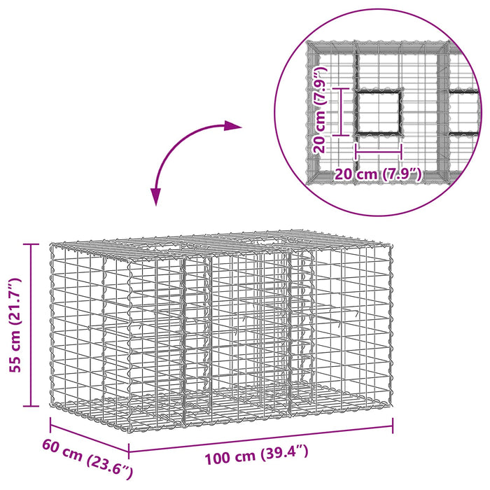 Pat ridicat din gabion Argintiu 100 x 60 x 55 cm - WALTI WALTI