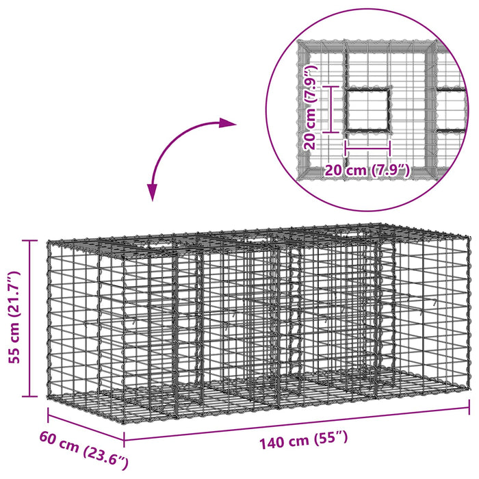 Pat ridicat din gabion Argintiu 140 x 60 x 55 cm - WALTI WALTI