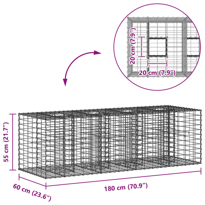 Pat ridicat din gabion Argintiu 180 x 60 x 55 cm - WALTI WALTI