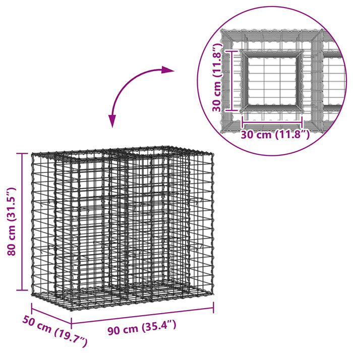 Pat ridicat din gabion Argintiu 90 x 50 x 80 cm Oțel Galvanizat - WALTI WALTI