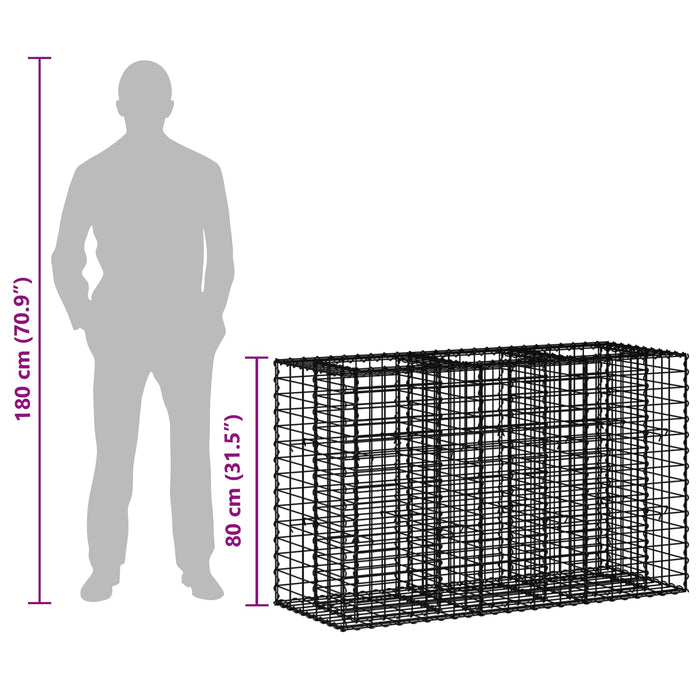 Pat ridicat din gabion Argintiu 130 x 50 x 80 cm - WALTI WALTI