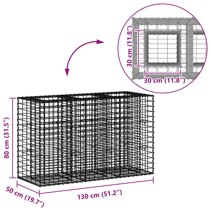 Pat ridicat din gabion Argintiu 130 x 50 x 80 cm - WALTI WALTI