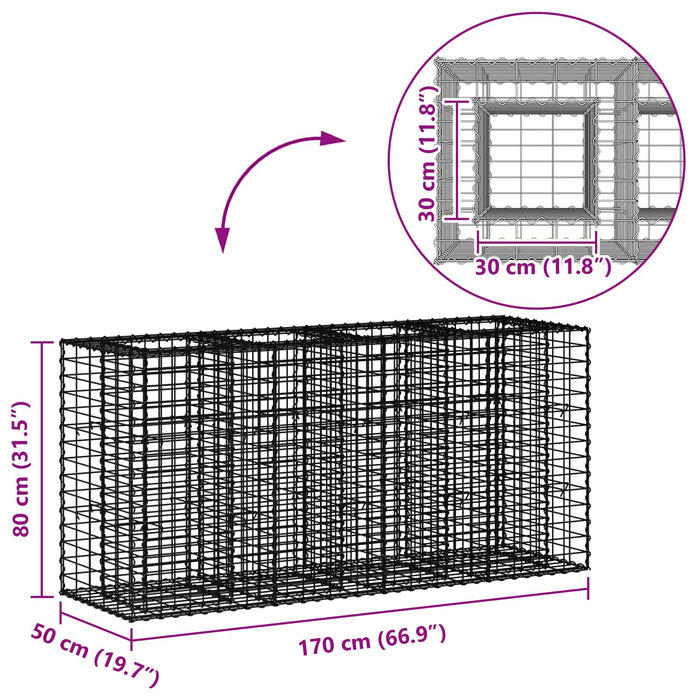 Pat ridicat din gabion Argintiu 170 x 50 x 80 cm - WALTI WALTI