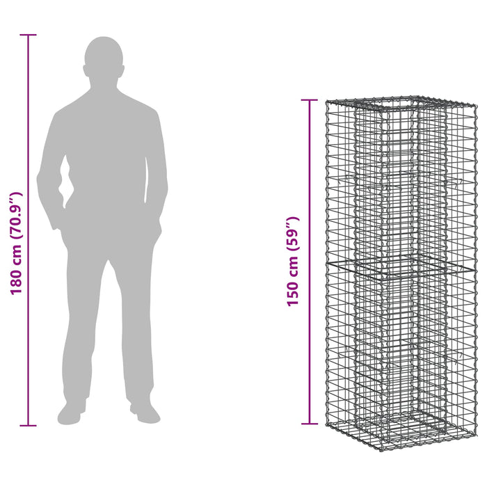 Pat ridicat din gabion Argintiu 50 x 50 x 150 cm - WALTI WALTI