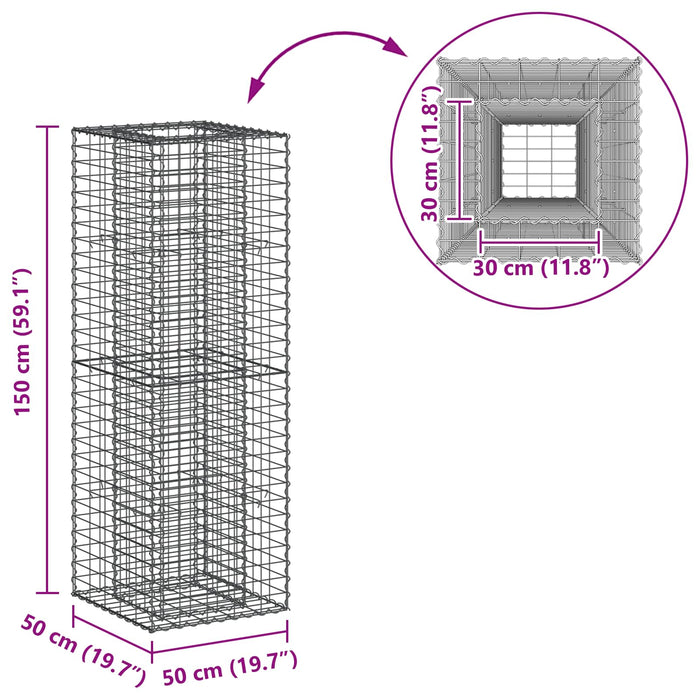 Pat ridicat din gabion Argintiu 50 x 50 x 150 cm - WALTI WALTI