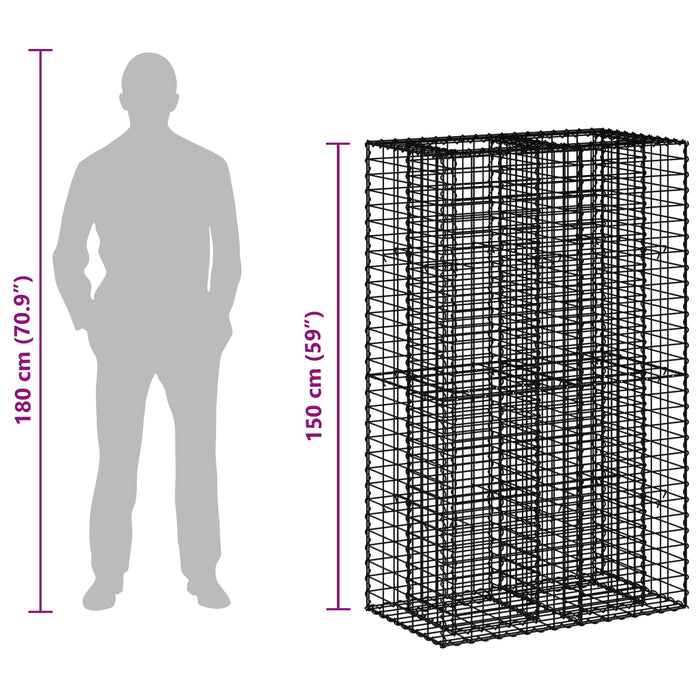 Pat ridicat din gabion Argintiu 90 x 50 x 150 cm - WALTI WALTI