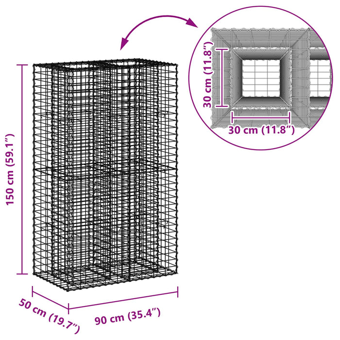 Pat ridicat din gabion Argintiu 90 x 50 x 150 cm - WALTI WALTI