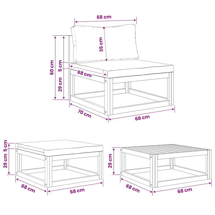 3 buc. Set de canapea modulară cu perne WALTI