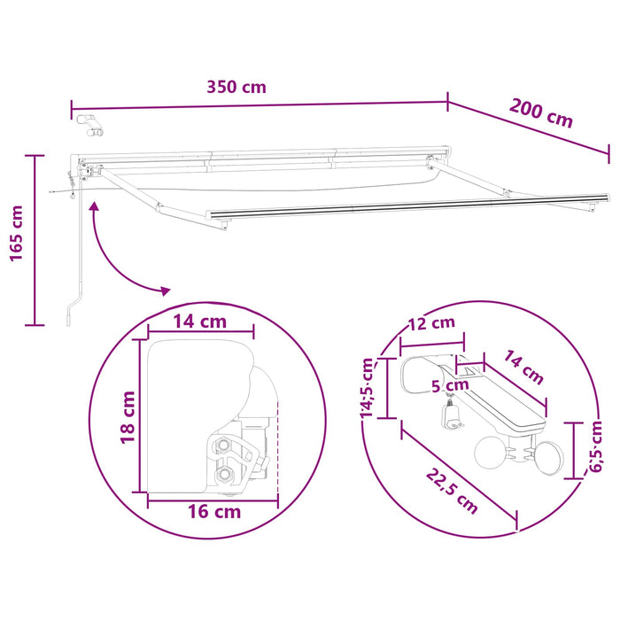 Cort electric retractabil Gri deschis și alb. 3,5 x 2 m WALTI