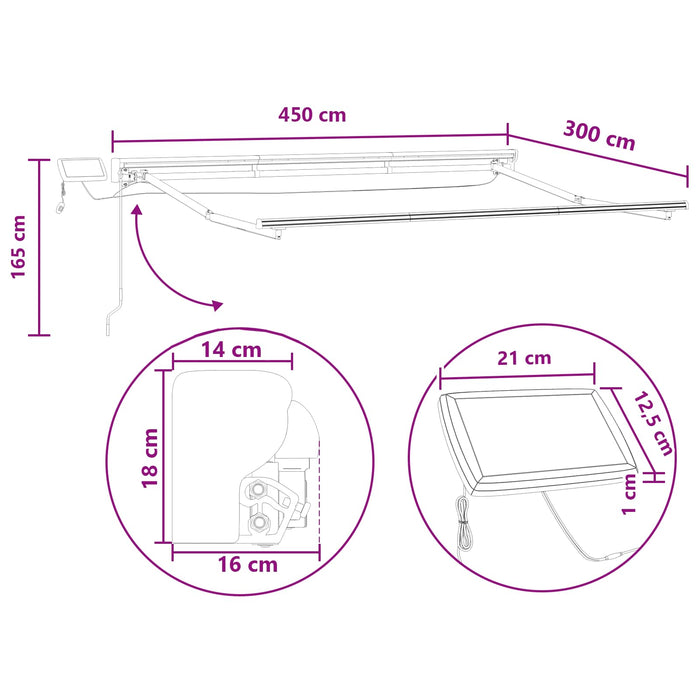 Cadru manual de marchiză cu LED-uri Gri taupe 4,5 × 3 m - WALTI WALTI