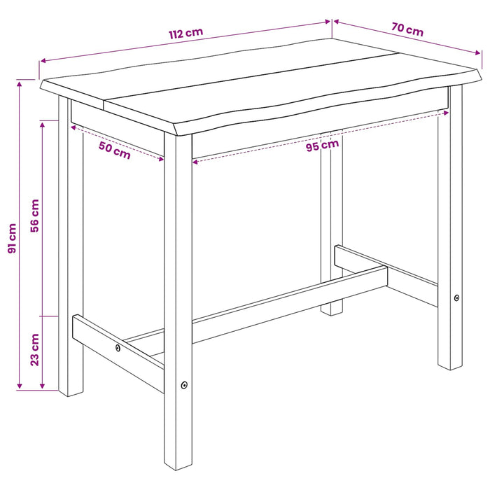 Masă bar înaltă EKAI Negru 112 x 70 x 91 cm Lemn masiv de pin WALTI